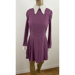 Vintage 70s California Look Mini Dress Purple Eyelet Dagger Collar